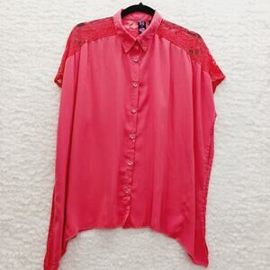 Kimono Blouse Coquette Coral Lace Sharkbite Flowy Romantic Girl Power Size S
